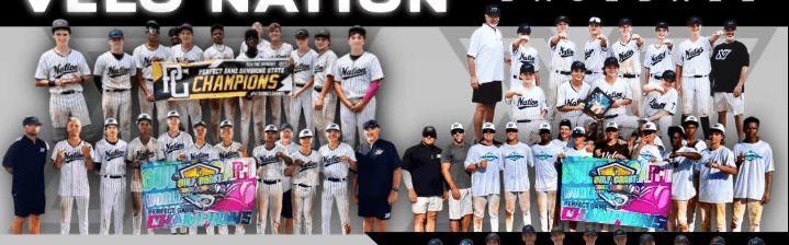 Velo Nation travel baseball teams with championship banners